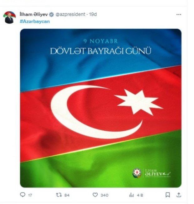 Prezidentdən Dövlət Bayrağı Günü ilə bağlı PAYLAŞIM